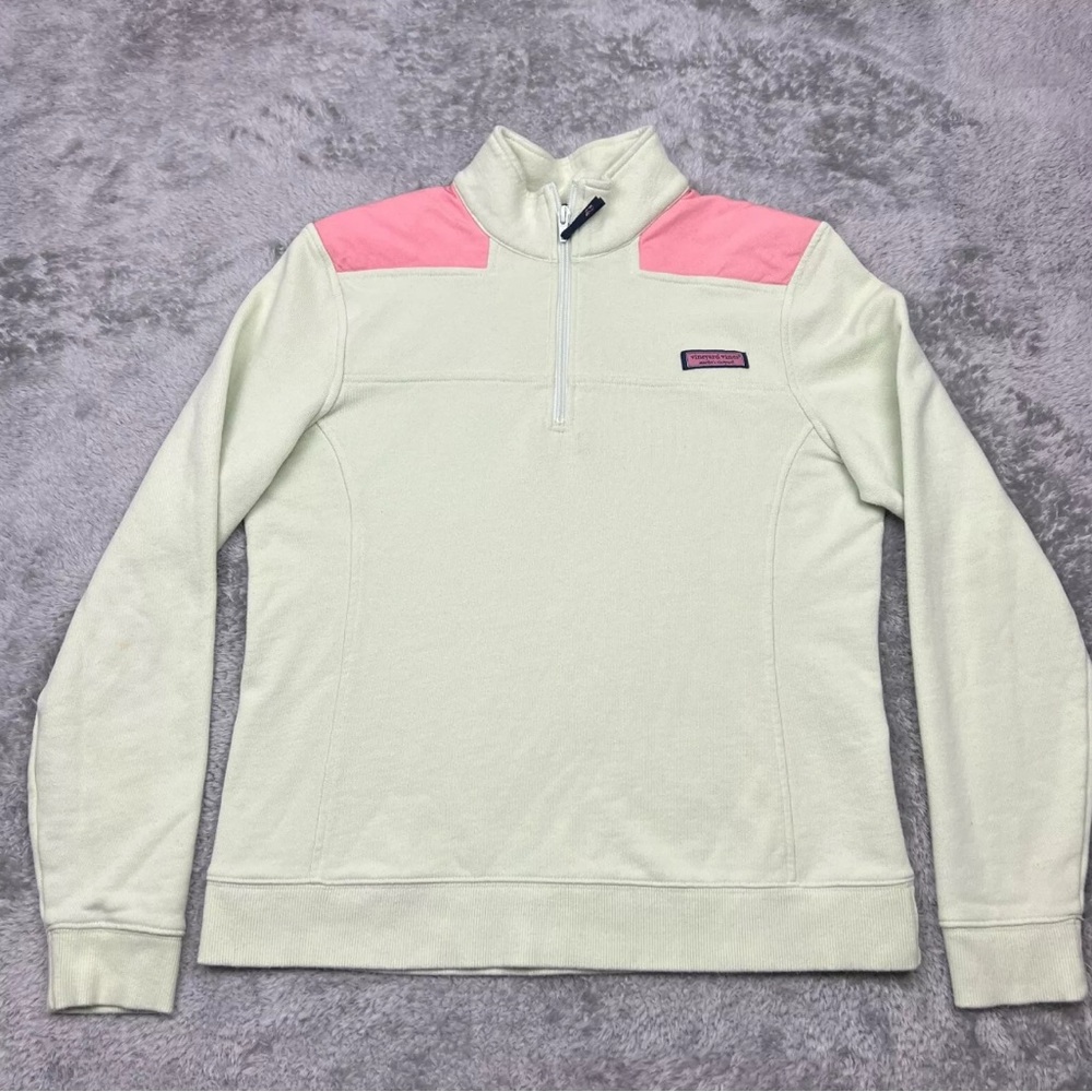 Vineyard Vines Sweatshirt Womens M Spring Green/Yellow Pullover 1/4 Zip Preppy